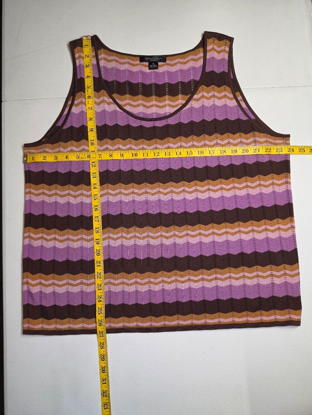 August Silk Sleeveless Knit Zigzag Chevron Stripe Tank Top in Purple and Brown - Picture 8 of 8
